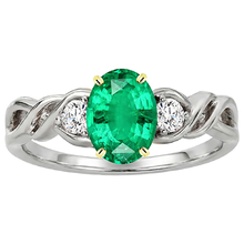 Afbeelding in Gallery-weergave laden, Smaragd Ovaal Gekleurde Steen Ring in Bicolor 14K Goud – vooraanzicht
