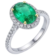 Afbeelding in Gallery-weergave laden, Fijne Smaragd Ovaal Edelsteen Ring in Bicolor 14K Goud – vooraanzicht
