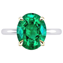 Afbeelding in Gallery-weergave laden, Fijne Smaragd Gekleurde Steen Ring 3,50-karaat Bicolor 14K Goud – profielaanzicht
