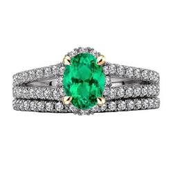 Bicolor 14K Goud GIA Gekeurd Smaragd Sieraadsteen Ring 2,50