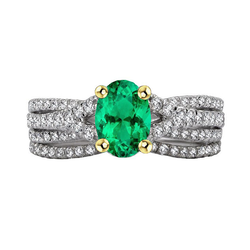 Tweekleurig 14K Goud GIA Gekeurd Fijne Smaragd Edelsteen Ring