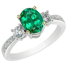 Afbeelding in Gallery-weergave laden, Smaragd Ovaal Geslepen Edelsteen Ring in Bicolor 14K Goud – zijaanzicht
