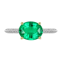 Bicolor 14K Goud Pavé Smaragd Sieraadsteen Ring 2 karaat