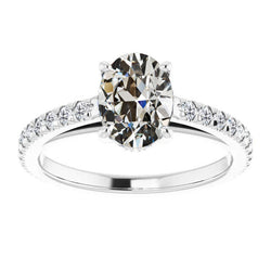 14K Witgoud Briljant Solitaire met Zijstenen – 4-karaat Old Mine
