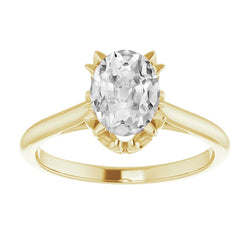 Briljant Antiek Cushion Solitaire Ring 4 karaat in 14K Geelgoud