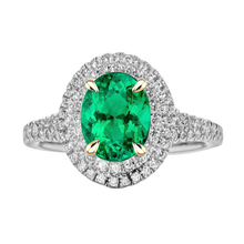 Afbeelding in Gallery-weergave laden, Smaragd Ovaal Gekleurde Steen Ring in Bicolor 14K Goud – hoofdaanzicht

