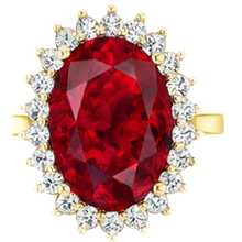 Afbeelding in Gallery-weergave laden, Ovale Birma Ruby Natuurlijke echte diamanten ( niet in een laboratorium gekweekt ) Flower Style Ring 10,50 karaat tweekleurig goud

