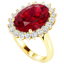 Afbeelding in Gallery-weergave laden, Ovale Birma Ruby Natuurlijke echte diamanten ( niet in een laboratorium gekweekt ) Flower Style Ring 10,50 karaat tweekleurig goud
