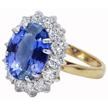 Afbeelding in Gallery-weergave laden, Ovale Ceylonsaffier Natuurlijke uit de aarde gewonnen Diamanten 8.51 Ct Ring Tweekleurig Witgoud 14K

