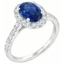 Afbeelding in Gallery-weergave laden, Ovale Ceylon Saffier En Diamant Ring Massief Goud 14K
