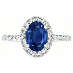 Ovale Ceylon Saffier En Diamant Ring Massief Goud 14K