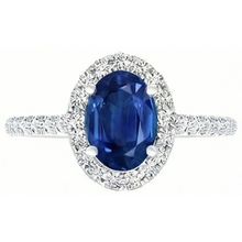 Afbeelding in Gallery-weergave laden, Ovale Ceylon Saffier En Diamant Ring Massief Goud 14K
