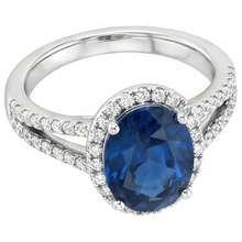 Afbeelding in Gallery-weergave laden, 4.65 Karaat Ovale Ceylonese Blauwe Saffier Natuurlijke uit de aarde gewonnen Diamanten Trouwring
