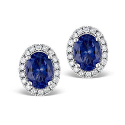 Ovale Ceylon Sapphire Diamanten oorknopjes Witgoud 14K 5,40 Ct.