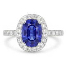 Afbeelding in Gallery-weergave laden, Ovale Ceylonese Saffier Halo Ring met Natuurlijke uit de aarde gewonnen Diamanten 11.75 Karaat Goud 14K
