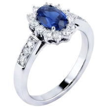 Afbeelding in Gallery-weergave laden, Ovale Ceylon saffier en ronde geslepen Natuurlijke echte diamanten ( niet in een laboratorium gekweekt ) ring 2.50 Ct
