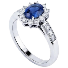 Afbeelding in Gallery-weergave laden, Ovale Ceylon saffier en ronde geslepen Natuurlijke echte diamanten ( niet in een laboratorium gekweekt ) ring 2.50 Ct
