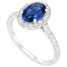 Afbeelding in Gallery-weergave laden, Ovale Natuurlijke uit de a aarde gewonnen Diamanten Halo Ring met Blauwe Saffier en Accentstenen 6 Karaat Witgoud
