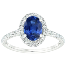 Afbeelding in Gallery-weergave laden, Ovale Natuurlijke uit de a aarde gewonnen Diamanten Halo Ring met Blauwe Saffier en Accentstenen 6 Karaat Witgoud
