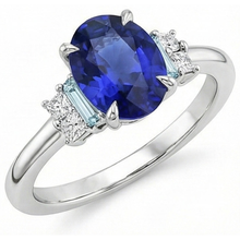 Afbeelding in Gallery-weergave laden, Ovale Edelsteen Ring Ceylon Saffier Sieraden Met Accenten 4 Karaat Goud
