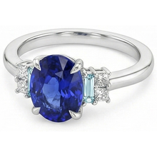 Afbeelding in Gallery-weergave laden, Ovale Edelsteen Ring Ceylon Saffier Sieraden Met Accenten 4 Karaat Goud
