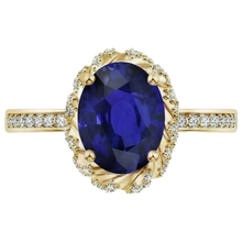 Afbeelding in Gallery-weergave laden, Ovale Halo Edelsteen Ring Blauwe Saffier Pavé Natuurlijke uit de aarde gewonnen Diamant Geelgoud 7 Karaat
