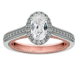 Ovale Halo Ring Oude Mijnwerker Natuurlijke uit de a aarde gewonnen Diamanten Geaccentueerde Sieraden 6 Karaat Tweekleurig