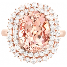 Afbeelding in Gallery-weergave laden, Ovale Morganite en ronde Natuurlijke echte diamanten ( niet in een laboratorium gekweekt ) 14 kt ring goud Rose 14K
