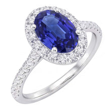 Afbeelding in Gallery-weergave laden, Ovale Natuurlijke uit de aarde gewonnen Diamanten Halo Ring met Blauwe Saffier Accent Witgoud 5.50 Karaat
