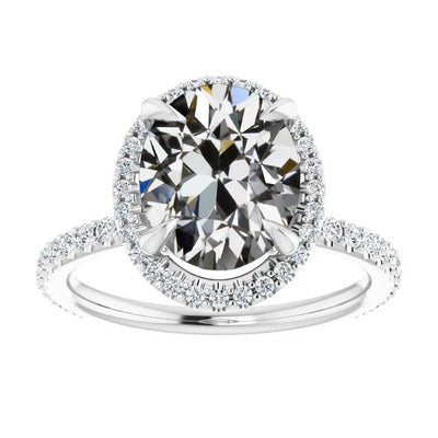 Ovale Old Mine Cut Echt Diamond Halo Ring 4 Prong Set 8 karaat