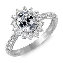 Ovaal Oud Geslepen Halo Natuurlijke uit de a aarde gewonnen Diamanten Trouwring Bloem Stijl 9 Karaat Goud