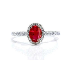 Ovale Ruby Diamond Ring Lady Halo Sieraden Wit Goud 14K 3.70 Ct.