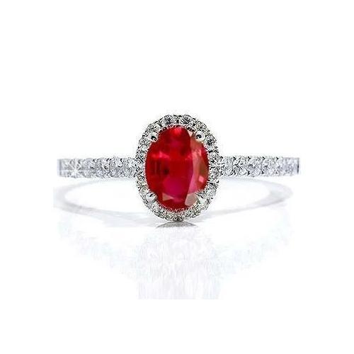 Ovale Ruby Diamond Ring Lady Halo Sieraden Wit Goud 14K 3.70 Ct. - harrychadent.nl