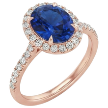Afbeelding in Gallery-weergave laden, Ovale Saffier uit de aarde gewonnen Diamanten Edelsteen Ring 8 Karaat Sieraden Roségoud 14K
