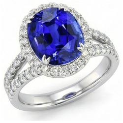 Ovale Sapphire Halo Trouwring Set Pave Split Shank 5 Karaat Goud