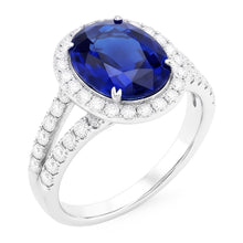 Afbeelding in Gallery-weergave laden, Ovale Sapphire Halo Trouwring Set Pave Split Shank 5 Karaat Goud
