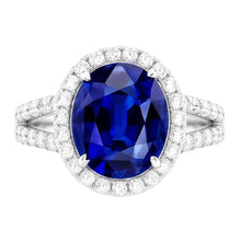 Afbeelding in Gallery-weergave laden, Ovale Sapphire Halo Trouwring Set Pave Split Shank 5 Karaat Goud
