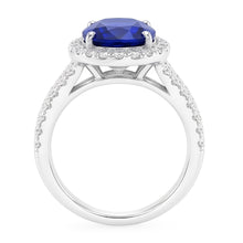 Afbeelding in Gallery-weergave laden, Ovale Sapphire Halo Trouwring Set Pave Split Shank 5 Karaat Goud
