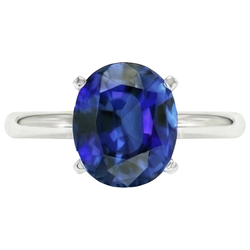 Natuurlijke (niet labgekweekt) ovale solitaire Ceylonese blauwe saffier witgouden ring 4.50 karaat