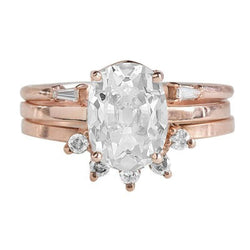 Echte Ovale Verlovingsring Set Old Mine Cut Diamant Gouden Sieraden 8.60 Karaat