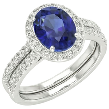 Afbeelding in Gallery-weergave laden, Natuurlijke (niet labgekweekte) ovale blauwe saffier halo verlovingsring set 10.25 karaat witgoud
