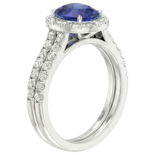 Afbeelding in Gallery-weergave laden, Natuurlijke (niet labgekweekte) ovale blauwe saffier halo verlovingsring set 10.25 karaat witgoud
