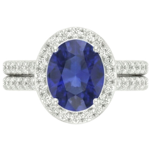 Afbeelding in Gallery-weergave laden, Natuurlijke (niet labgekweekte) ovale blauwe saffier halo verlovingsring set 10.25 karaat witgoud
