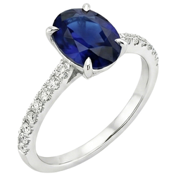 Ovale Blauwe Saffier Natuurlijke uit de aarde gewonnen Diamanten Verlovingsring Klauw Prong Zetting 6 Karaat