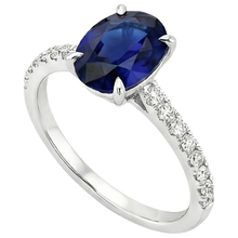 Afbeelding in Gallery-weergave laden, Ovale Blauwe Saffier Natuurlijke uit de aarde gewonnen Diamanten Verlovingsring Klauw Prong Zetting 6 Karaat
