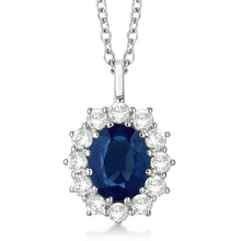 Afbeelding in Gallery-weergave laden, Ovale blauwe saffier met Natuurlijke echte diamanten ( niet in een laboratorium gekweekt ) hanger ketting 2,70 ct witgoud
