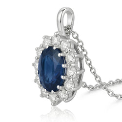 Ovale blauwe saffier met Natuurlijke echte diamanten ( niet in een laboratorium gekweekt ) hanger ketting 2,70 ct witgoud