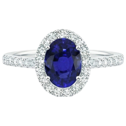 Ovale Natuurlijke uit de aarde gewonnen Diamanten Halo Verlovingsring 5.50 Karaat met Ceylonese Saffier Accent