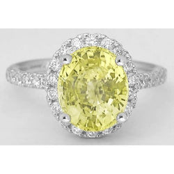 Ovale gele saffier en ronde diamanten ring wit goud 3,5 ct.