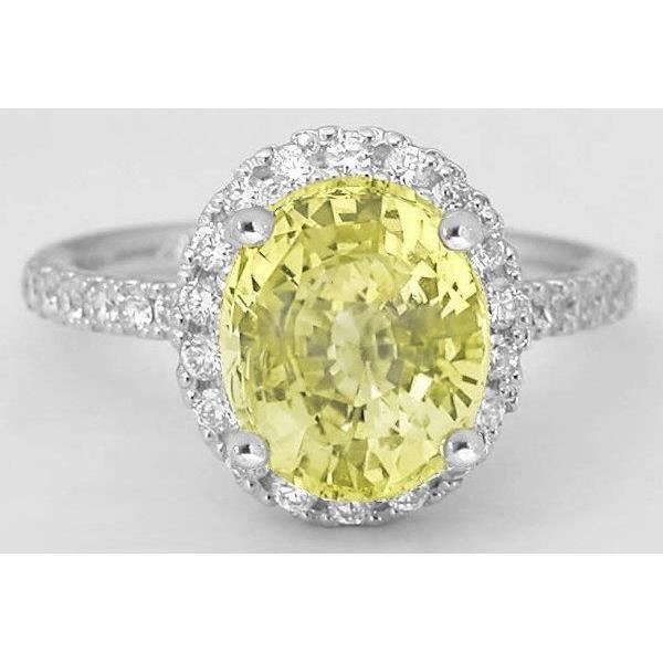 Ovale gele saffier en ronde diamanten ring wit goud 3,5 ct. - harrychadent.nl